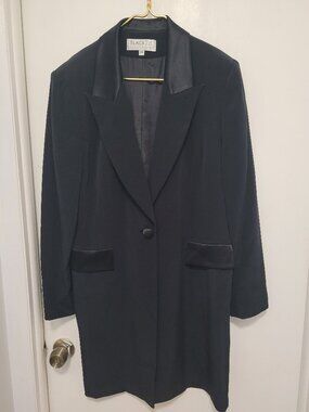 BlackTie Oleg Cassini Vintage Blazer Women Plus Size 16 Long Black Linen